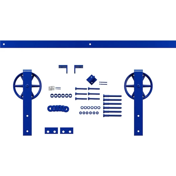 Premium Wagon Wheel Strap Barn Door Hardware Set W/ 4' Track For 1 3/8" Doors, Blue Ribbon 6 Premium Wagon Wheel Strap Barn Door Hardware Set W/ 4' Track For 1 3/8" Doors, Blue Ribbon - Image 4