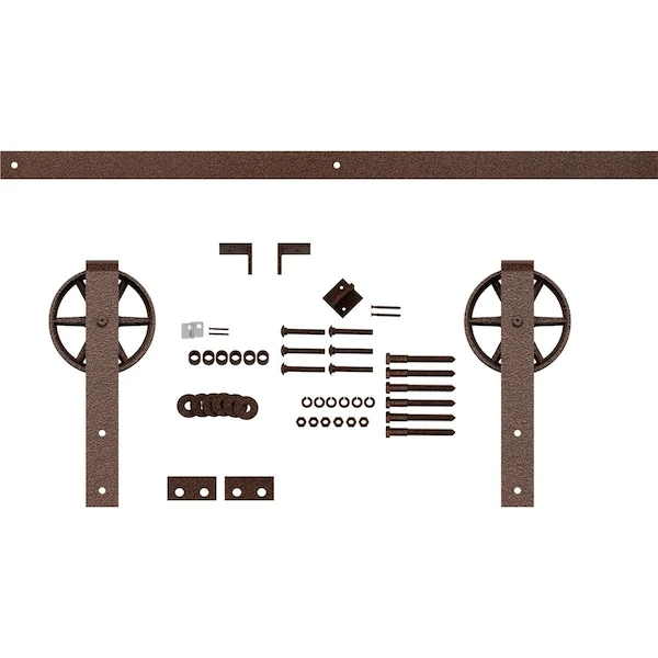 Premium Wagon Wheel Strap Barn Door Hardware Set W/ 5' Track For 2 1/4" Doors, Copper Vein 7 Premium Wagon Wheel Strap Barn Door Hardware Set W/ 5' Track For 2 1/4" Doors, Copper Vein - Image 5