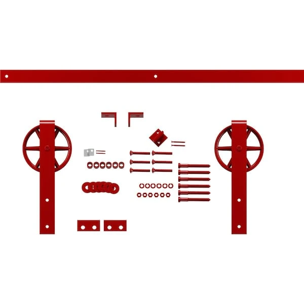 Premium Wagon Wheel Strap Barn Door Hardware Set W/ 8' Track For 1 3/8" Doors, Regal Red 6 Premium Wagon Wheel Strap Barn Door Hardware Set W/ 8' Track For 1 3/8" Doors, Regal Red - Image 4
