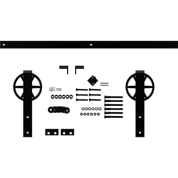 Premium Wagon Wheel Strap Barn Door Hardware Set W/ 4' Track For 2 1/4" Doors, Arch Bronze 5 Premium Wagon Wheel Strap Barn Door Hardware Set W/ 4' Track For 2 1/4" Doors, Arch Bronze - Image 3