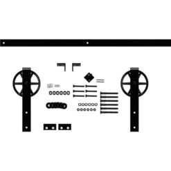 Premium Wagon Wheel Strap Barn Door Hardware Set W/ 4' Track For 1 3/4" Doors, Black 10 Premium Wagon Wheel Strap Barn Door Hardware Set W/ 4' Track For 1 3/4" Doors, Black -ZORO Materials Sale PCI20Enterprises20dba20Ekena20Millwork 1450251xx01xxbcfc32 4