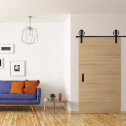 Premium Wagon Wheel Strap Barn Door Hardware Set W/ 5' Track For 1 3/4" Doors, Black -ZORO Materials Sale PCI20Enterprises20dba20Ekena20Millwork 1450251xx08xx096351 5