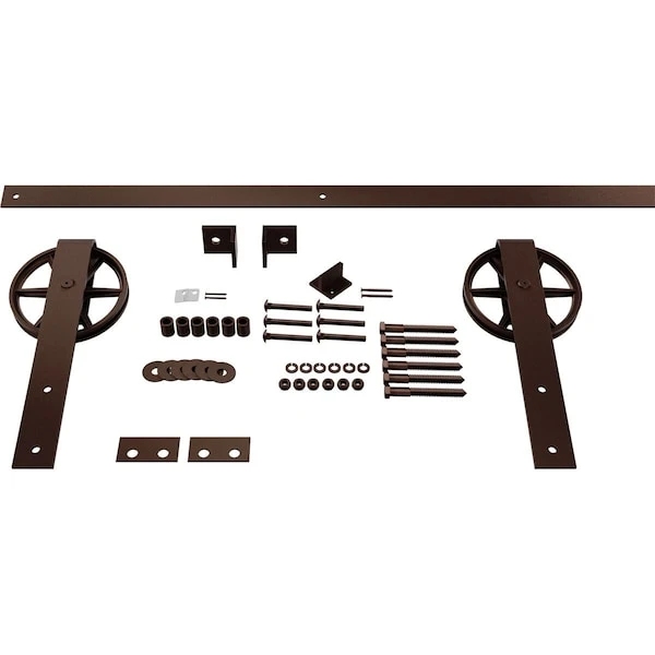 Premium Wagon Wheel Strap Barn Door Hardware Set W/ 4' Track For 1 3/4" Doors, Rustic Brown 3 Premium Wagon Wheel Strap Barn Door Hardware Set W/ 4' Track For 1 3/4" Doors, Rustic Brown