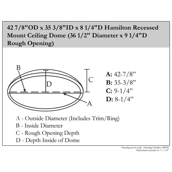 42 7/8"OD X 35 3/8"ID X 8 1/4"D Hamilton Recessed Mount Ceiling Dome 4 42 7/8"OD X 35 3/8"ID X 8 1/4"D Hamilton Recessed Mount Ceiling Dome - Image 2