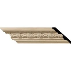 SAMPLE - 3 3/8"H X 3 3/4"P X 5"F X 12"L Acanthus Leaf Carved Wood Crown Moulding, Cherry