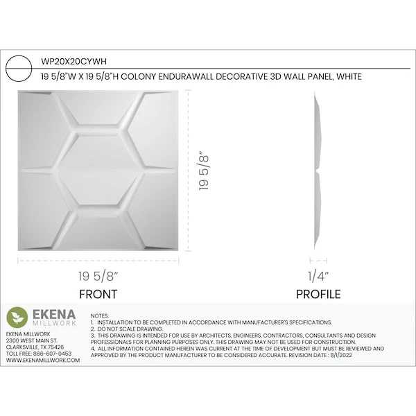 Colony EnduraWall Decorative 3D Wall Panel, White, 19 5/8"W X 19 5/8"H 5 Colony EnduraWall Decorative 3D Wall Panel, White, 19 5/8"W X 19 5/8"H - Image 3