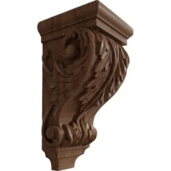 5"W X 5"D X 10"H Medium Acanthus Wood Corbel, Mahogany