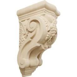 3 1/2"W X 4 3/8"D X 7 7/8"H Small Grape Bunches Corbel, Rubberwood